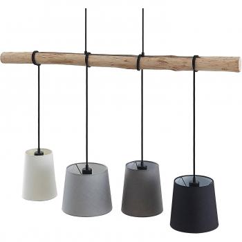Lámpara colgante Lindby Hinai en negro, gris y blanco, hecha de tela y seda, para salón y comedor, con 4 bombillas E27