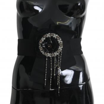 Black Crystal Brooch Wide Wai SATORIA Belt - IT42|M, Dolce & Gabbana, Belts, female, Black, Size: S