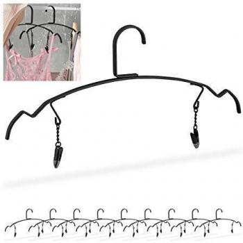 Juego de 10 Perchas Metálicas con Clips para Ropa, Lencería y Ropa Interior, 33 cm, Negro - Relaxdays