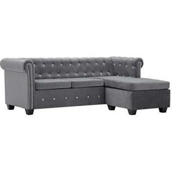 vidaXL Sofá Chesterfield Forma L de Terciopelo 199x142x72cm Gris Mobiliario