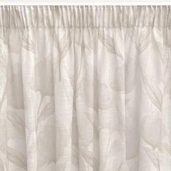 Cortina translúcida estampada digitalmente con diseño floral en colores naturales, confeccionada en cinta multifunción, medidas 140x270 cm, ideal para salón, dormitorio y cocina, hecha en España