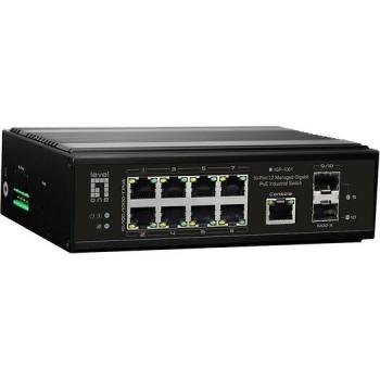 LevelOne IGP-1061 Managed L2 Gigabit PoE Network Switch - 10 Ports, -40°C to 75°C, DIN-Rail and Wall Mountable