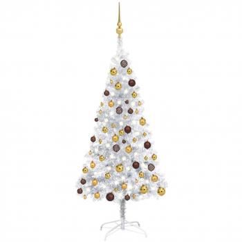 Árbol de Navidad artificial preiluminado con LEDs y bolas plateadas 150 cm