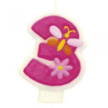 Vela Glamour Girl con el número 3 para cumpleaños