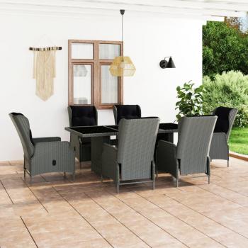 7-Piece Light Gray Poly Rattan Outdoor Dining Set with Cushions