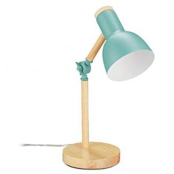 Lámpara de Escritorio Retro Ajustable Relaxdays, Madera y Metal, E14, 45,5 x 14,5 cm, Verde