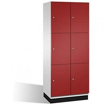 Armario de Compartimentos Bajo Llave C+P Cambio con 3 Secciones, Puertas de Acero, Color Gris Claro/Rojo Rubí, Ancho 800 mm