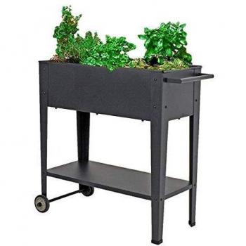 Cama Elevada de Metal Galvanizado Antracita con Ruedas - 80 x 35 cm