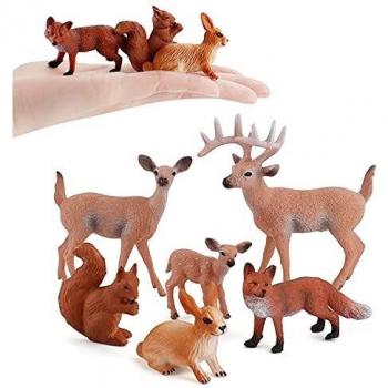 JOKFEICE Woodland Animals Figures 6pcs Plastic Realistic Forest Animal Figurines for Early Educational Birthday Gift Cake Topper for Kids