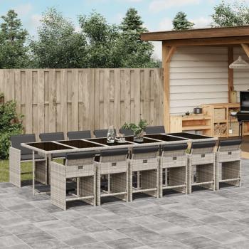 Set de Comedor de Jardín 13 Piezas con Cojines Grises en Polyrattan