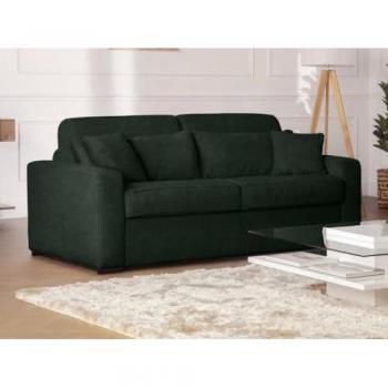 Sofá cama italiano de 4 plazas en pana verde con colchón de 18 cm y cama de 160 cm - MONDOVI