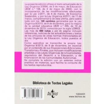 Ley Orgánica de Educación: Modificada por la Ley Orgánica 8/2013, de 9 de diciembre, para la mejora de la calidad educativa