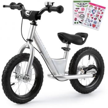 ENKEEO - 14'' Bicicleta sin Pedales, Bicicleta de Equilibrio, Entrenamiento Transicional en Bicicleta para lo Niños, Asiento Ajustable y Manillares Tapizados para Niños Pequeños de menos de 49'' 130 cm de altura, Plateado
