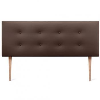 Cabecero Tapizado de Polipiel Aqualine Chocolate con 2 Hileras de Botones y Patas (150x105cm)