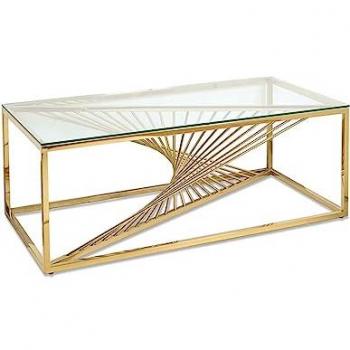 Mesa de Centro Vittoria 120x44x60 cm Dorado Acero Inoxidable con Tiras Cruzadas y Cristal de 10mm