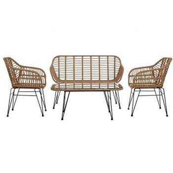 Conjunto de Sofá y Mesa DKD Home Decor Cristal ratán sintético Acero 116 x 60 x 80 cm