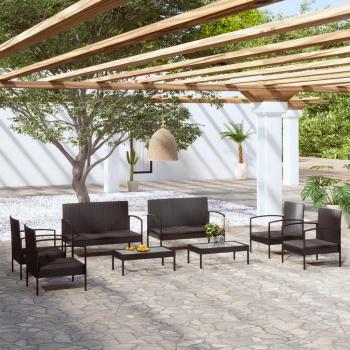 8-Piece Black Poly Rattan Garden Lounge Set with Cushions