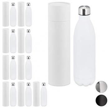 Set de 10 Botellas Térmicas de Acero Inoxidable, Cantimploras Herméticas para Gimnasio, 1 Litro, Color Blanco