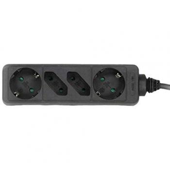 Regleta de enchufes InLine® 4 tomas (2x tipo F + 2x Euro) negra, 1.5m, con protección contra sobrecargas