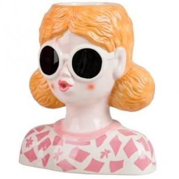 Maceta Cerámica Señora con Gafas 21x14x24 cm