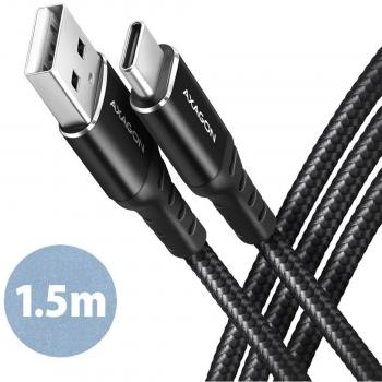 AXAGON Cable de carga y sincronización BUCM-AM15AB USB-C  USB-A, 1.5m, USB 2.0, 3A, ALU, trenzado, Negro