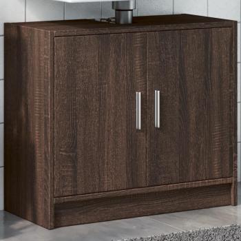 Armario de lavabo de madera de ingeniería en color roble ahumado, dimensiones 63x29x55 cm, fabricado en aglomerado