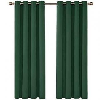Deconovo Cortinas Opacas con Aislamiento Térmico para Sala de Estar Oficina Hotel Ventanas con Ollados 2 Piezas, 140x180cm, Verde Oscuro