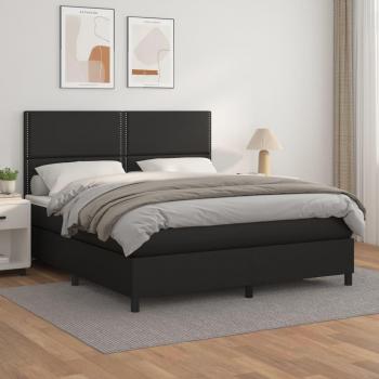 Cama box spring de muelles con colchón negro 160x200 cm en cuero sintético