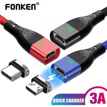 Cable Magnético FONKEN Tipo C y Micro USB de Carga Rápida 2M con Imán - Azul