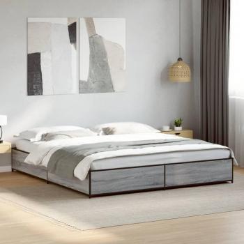 Cama Sonoma de madera gris 160x200 cm con estructura de metal multicapa