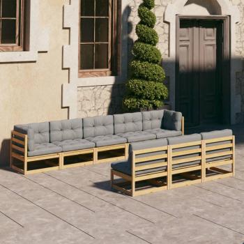 8-Piece Solid Pine Garden Lounge Set with Cushions