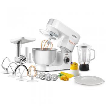 Robot de cocina multifuncional Sencor STM 3760WH, 1000W, capacidad 4.5L, color blanco, 6 velocidades con accesorios