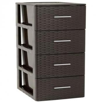 Cajonera Multiusos Coshano de Rattan con 4 Cajones - Torre de Almacenamiento 61,5 x 39,5 x 36,5 cm - Color Wengué