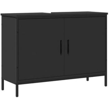 Armario para lavabo de baño madera ingeniería negro 80x30x60 cm
