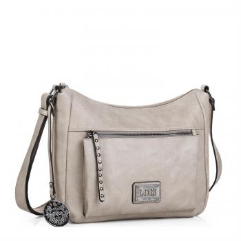 LOIS - 92756 Bolso de mujer con bandolera ajustable. Bolsillos exteriores delante y detrás con cremallera. Colgante con el logo. Piel sintética Polipiel., Color Beige