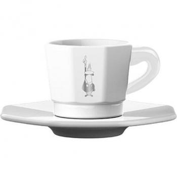 Set de 4 Tazas Octogonales Blancas de Porcelana con Detalles Plateados