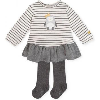 Vestido de bebé niña Tutto Piccolo en gris antracita a rayas