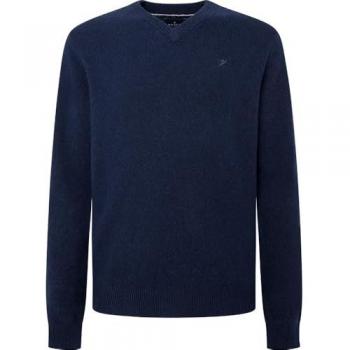 Jersey de hombre Hackett con cuello de pico en lambswool, logo bordado