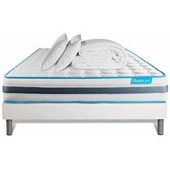Pack Completo Cama 140x190cm - Colchón BodyFlex con Muelles Ensanchados y Memoria de Forma, Somier Kit Blanco, Edredón 240x220cm y 2 Almohadas 60x