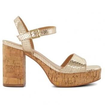 Dune London Women's Gold Leather Cork-Platform Block Heel Sandals Size 5