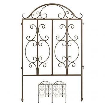 Vallas Jardín Metálicas Decorativas de Bronce, Set de 3 Paneles Expansibles, 98 x 63,5 cm