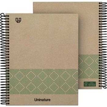 CUADERNO RECICLADO A5 KRAFT SOFT TAPA DURA 80 HOJAS 90GR CUADRICULA 4X4 MM VERDE UNINATURE
