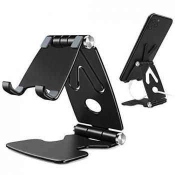 TECOOL Soporte Teléfono Móvil Mesa, Móvil Soporte Telefono Atril Ajustable de Escritorio, Aluminio Soporte Smartphone para iPhone 12 11 Pro/XR/XS MAX/8-4, Samsung S21,XiaoMi RedMi,Huawei,etc - Negro