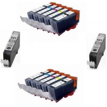 Bramacartuchos - 12 X Cartuchos compatibles Non Oem Canon Pgi-520 Cli-521 para impresoras Canon Pixma MP980 - MP990 - MX860 - MX870 Con 2 Cartuchos cli521 Gris,