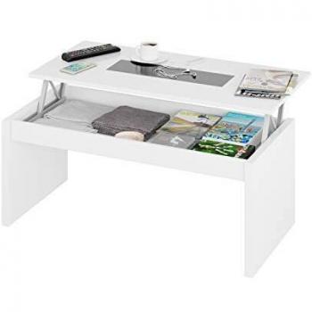 Habitdesign (0T1638BO) - Mesa de centro elevable , acabado blanco brillo y cristal negro , dimensiones 100 cm largo x 50 cm ancho x 43/52 cm altura