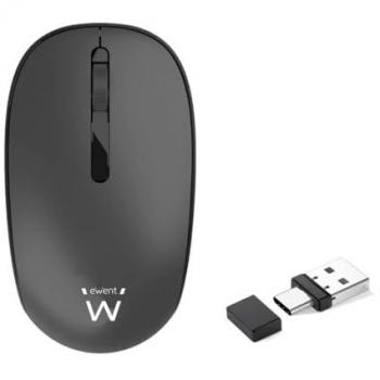 Ratón Inalámbrico Óptico Ewent EW3206 Ambidextro 1000 DPI Negro y Gris con Receptor USB A+C