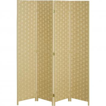 HOMCOM Biombo Separador de Ambientes Plegable 4 Paneles de Madera de Pino y Fibra de Papel 159,5x169,5 cm Marrón