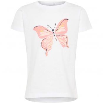 Name IT NOS Nmfvia SS Top, Camiseta para Niñas, Blanco Bright White, 104