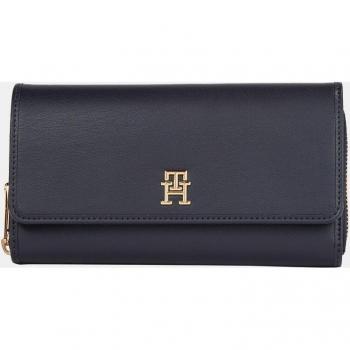 Cartera Grande de Tommy Hilfiger en Azul Marino con Solapa y Logo, Espacio Amplio, Polietileno
