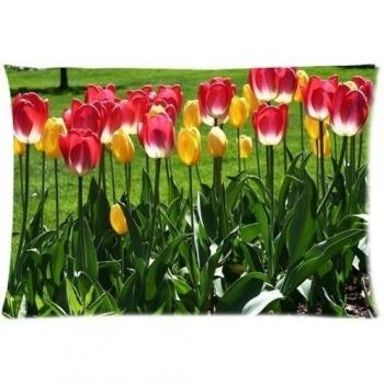 Rojo, Amarillo, Diseño de tulipanes flores Pattern - Funda de con cremallera fundas de almohada 20 x 30 pulgadas